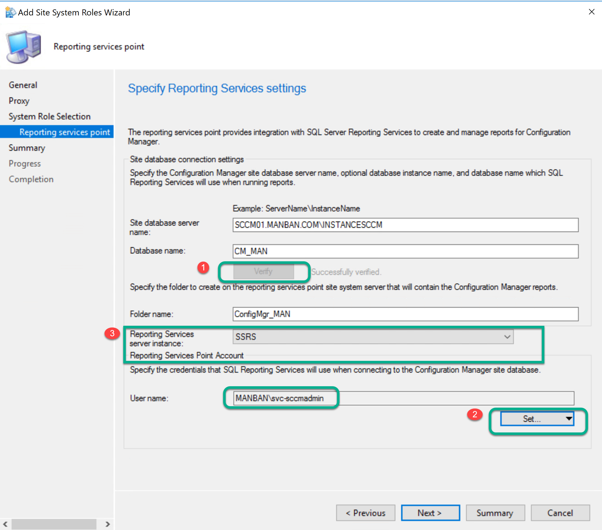 Reporting Services Point Role Installation SCCM Configuration