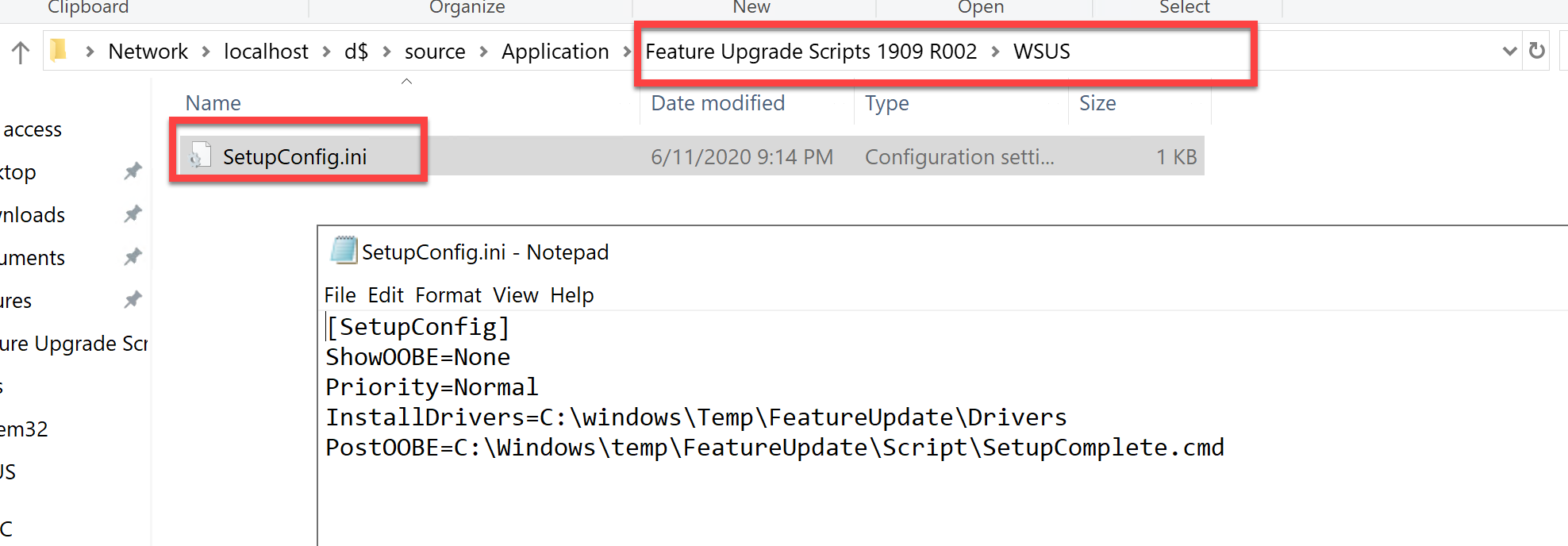How to deploy drivers using Setupconfig.ini for feature update through