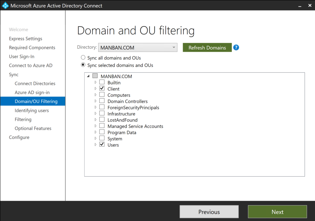 Domain and OU filtering