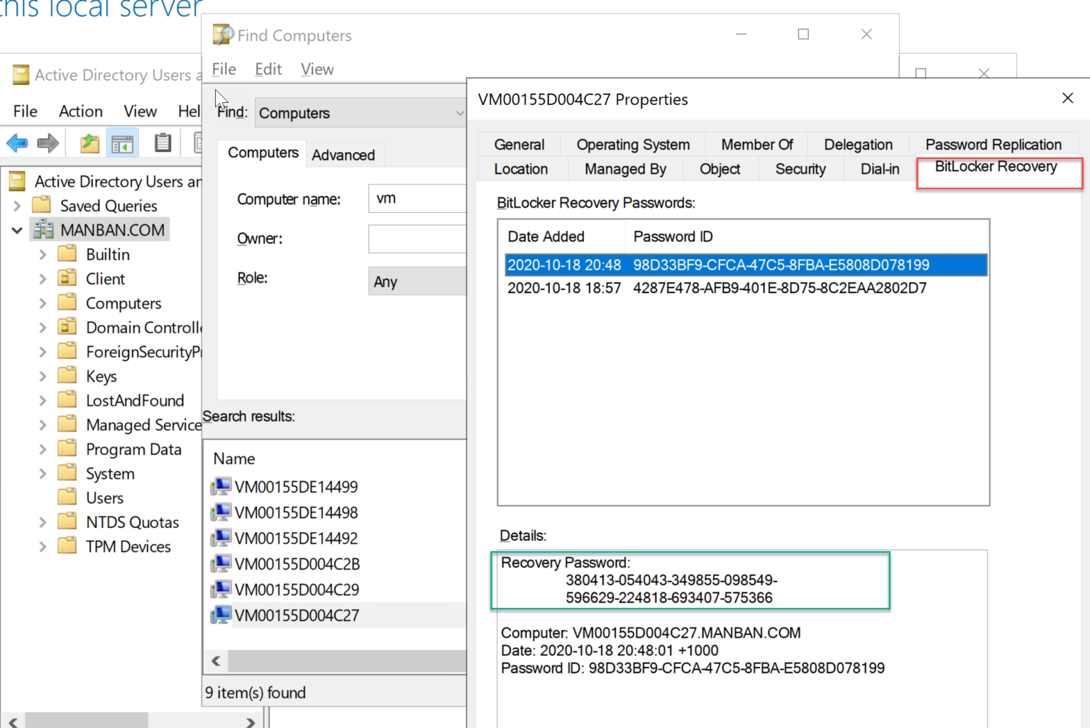 How to get BitLocker Recovery Password from Active Directory