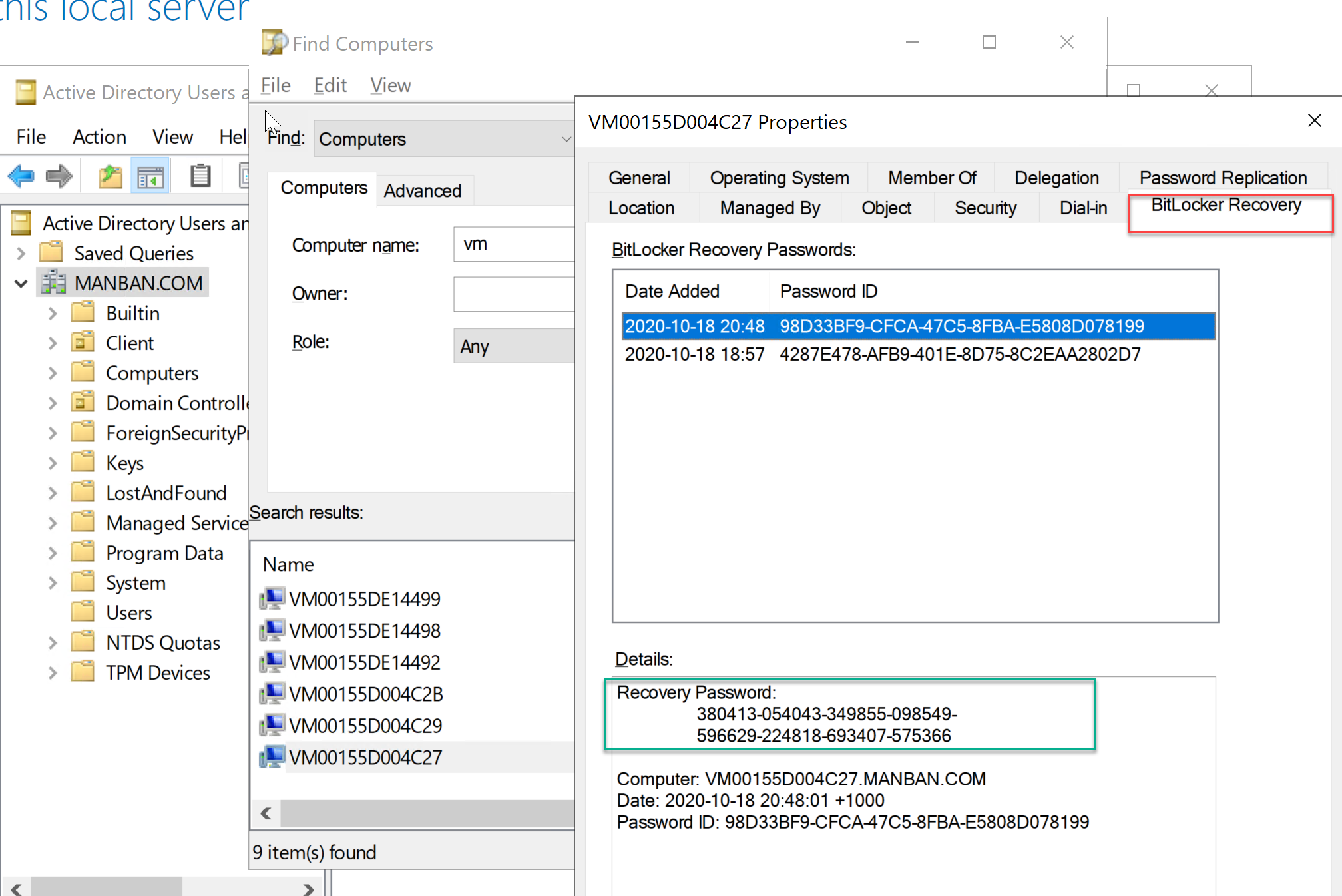 How to get BitLocker Recovery Password from Active Directory