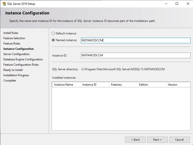 SQL Server 2019 Setup Instance Configuration