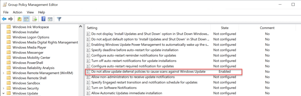 Do not allow update deferral policies to cause scans against Windows Update