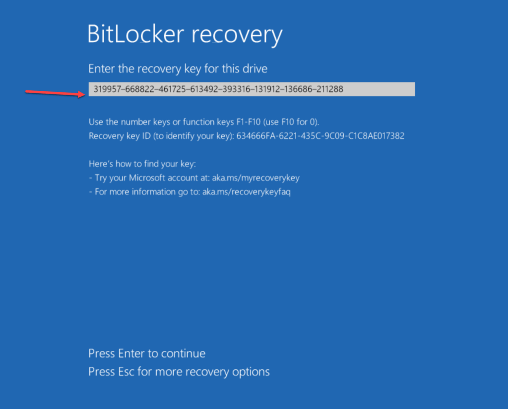 Enter the recovery key for this drive