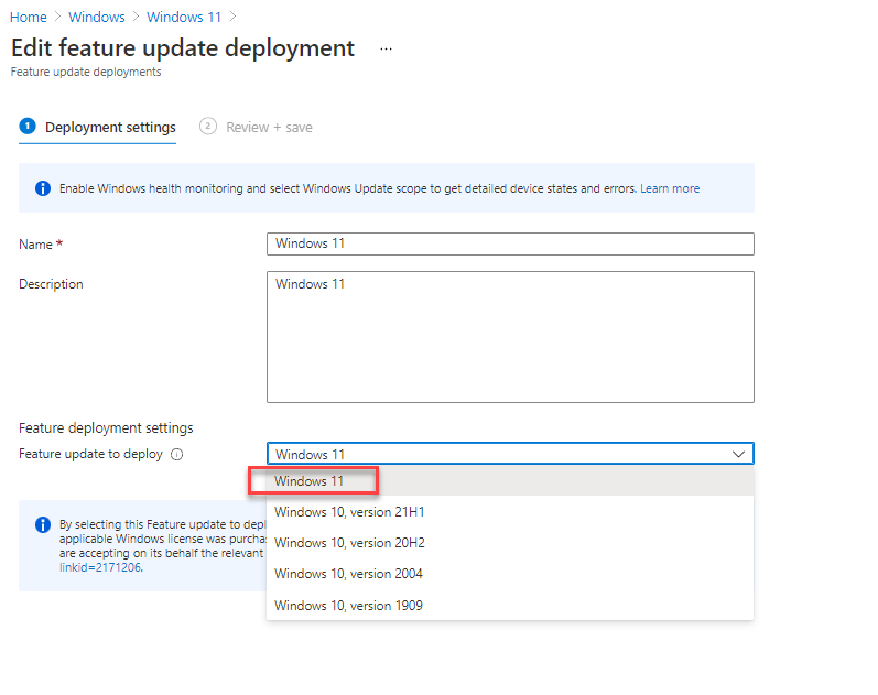 Edit feature update deployment