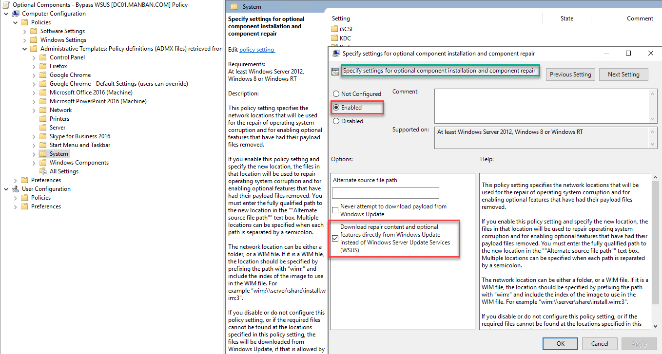 Install RSAT for WSUS configured devices using Group Policy