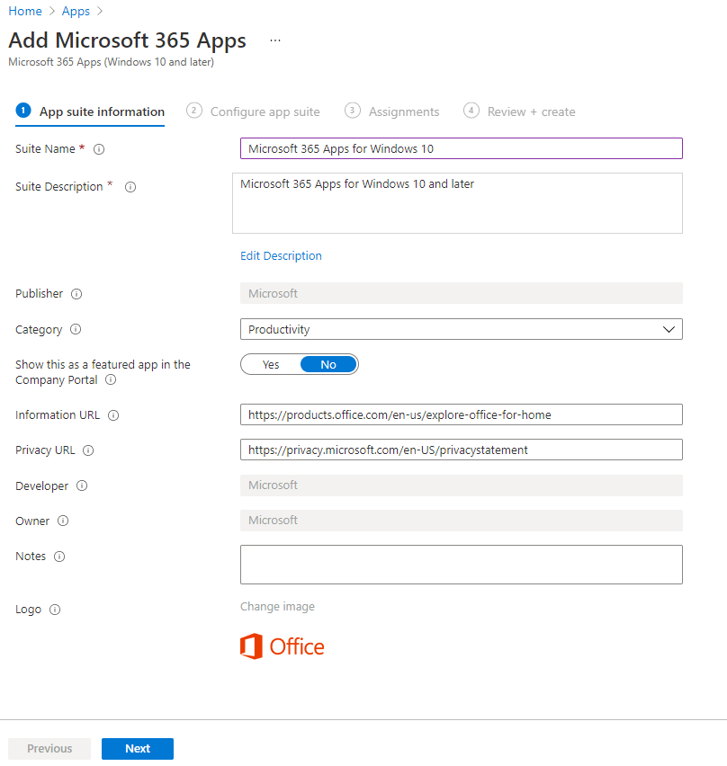 Microsoft 365 App suite information