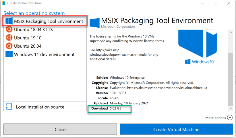 MSIX Packaging Tool Environment