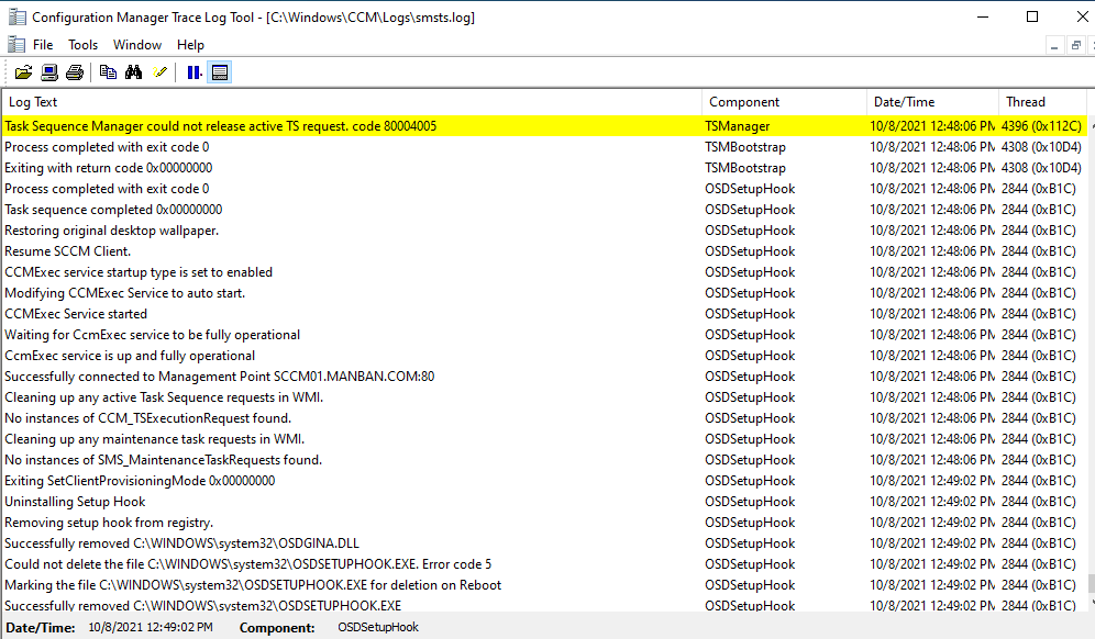 SCCM logs with cmtrace