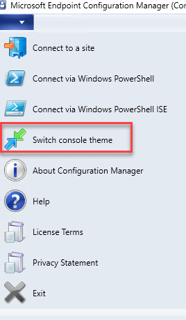 Switch console theme Configuration Manager