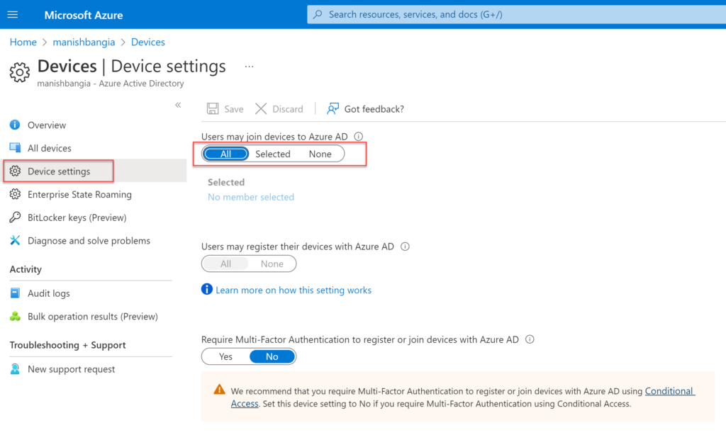 Users may join devices to Azure AD