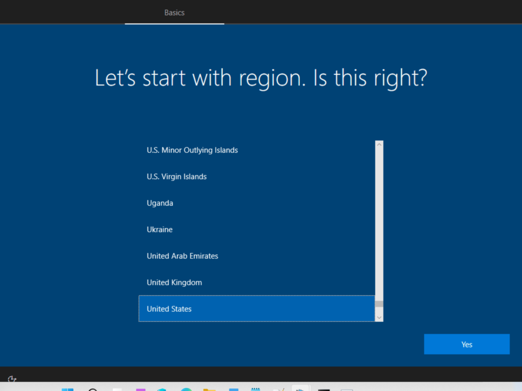 Windows 10 OOBE select region