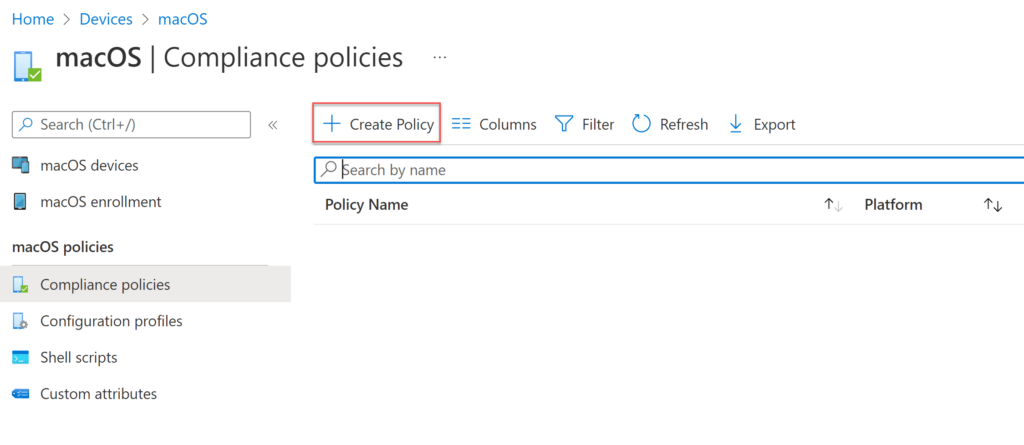 Create compliance policy macOS