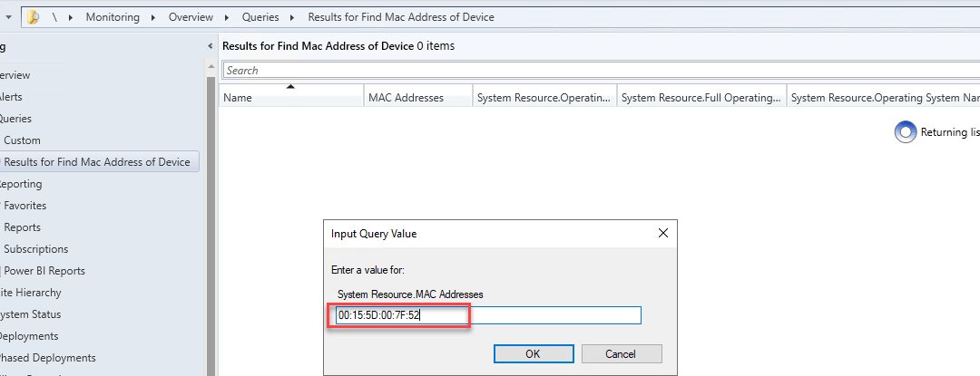 Create SCCM Query to find Mac Address of device