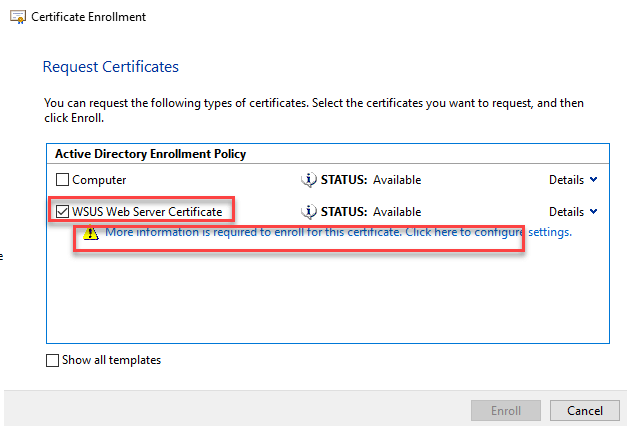 Request WSUS Web Server Certificate