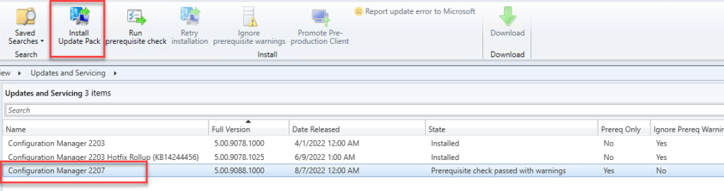 ConfigMgr 2207 Install Update Pack