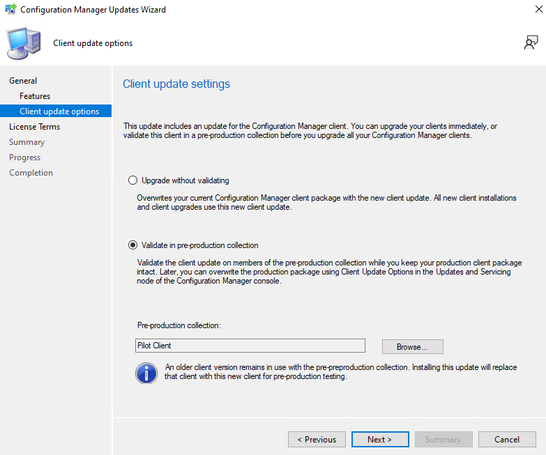 SCCM 2303 Validate in pre-production collection