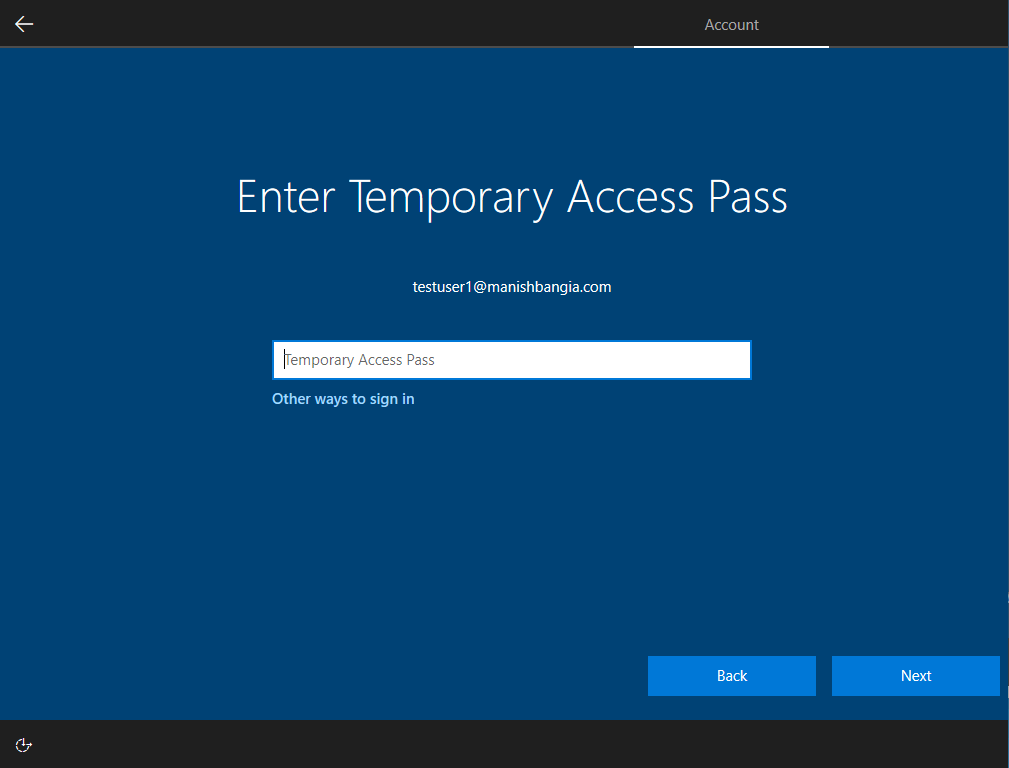Enter Temporary Access Pass